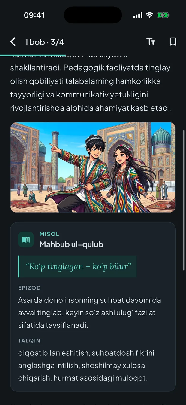 Mumtoz asardan misol: iqtibos, epizod va talqin